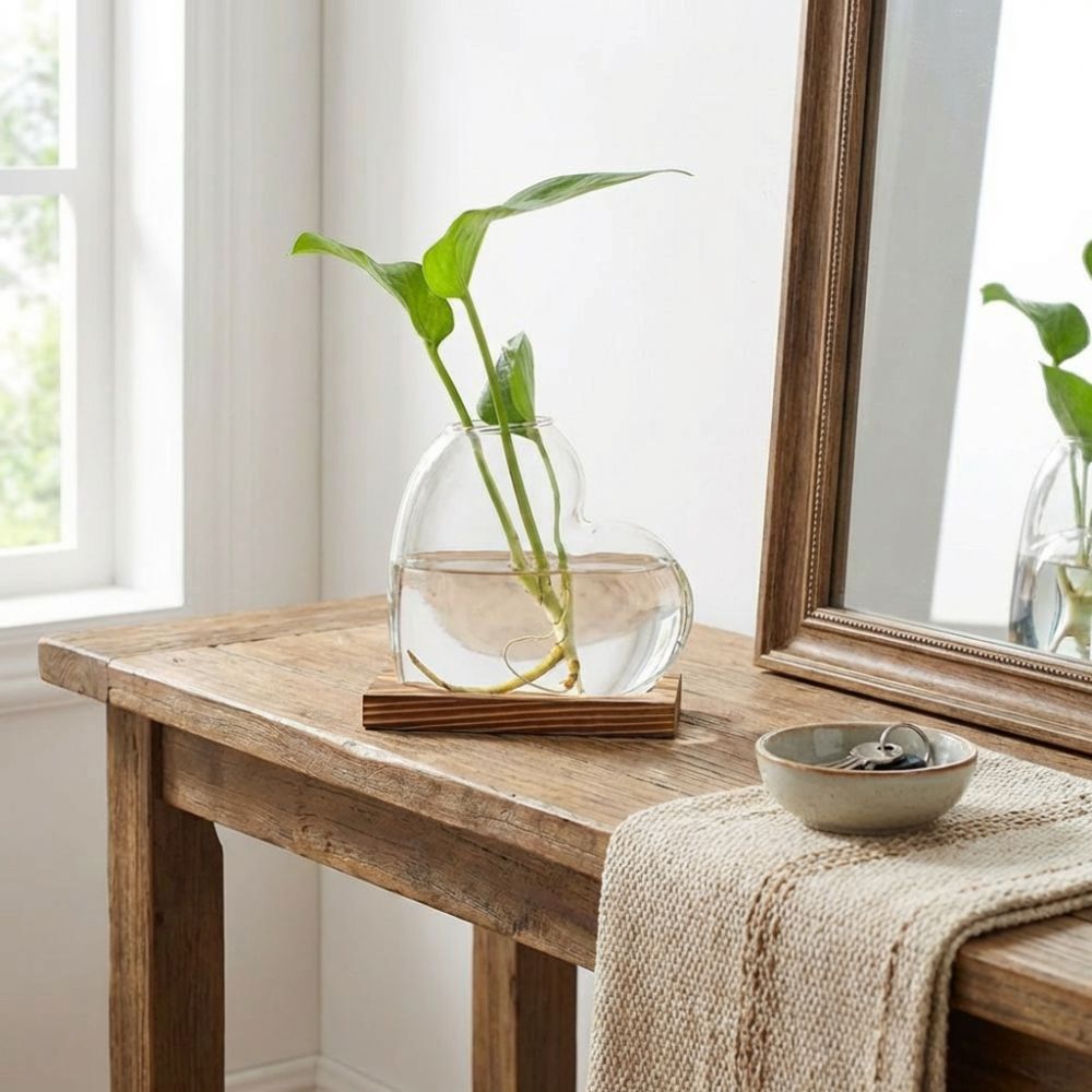 Propagation Station Vase - Прозрачная гидропонная стеклянная ваза с деревянной
